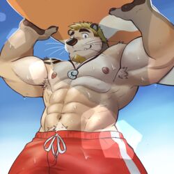 1boy anthro balls bara furry gay male male_only muscles muscular otter penis spookeedoo