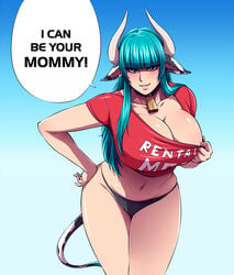 1girls animal animal_ears animal_girl aqua_hair beatrix_(zexxck) bell bell_choker bell_collar belly belly_button bikini black_choker black_collar black_panties blue_eyes blush breasts bursting_breasts busty cattle cattle_humanoid choker cleavage collar cow_bell cow_ears cow_girl cow_horns cow_humanoid cow_tail cowbell cowgirl crop_top curvaceous curvy curvy_figure curvy_hips english_text enormous_breasts exposing exposing_breasts exposure eyebrows_visible_through_hair facing_viewer female female_only half-human hand_on_hip hi_res high_resolution highres horns hourglass_figure huge_breasts humanoid implied_sex leaning leaning_back leaning_forward long_hair looking_at_viewer massive_breasts navel neck_bell no_pants original panties pantyshot pantyshot_(standing) plain_background red_shirt rental_mommy rental_mommy_shirt self_exposure sexually_suggestive shiny shiny_hair shiny_skin shirt_pull shirt_tug simple_background smile smiling_at_viewer solo speech_bubble swimsuit tail tail_tuft talking talking_to_viewer teasing teasing_viewer thick_thighs thighs tight_shirt top_heavy two_tone_background zexxck