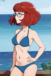 ai_generated beach bikini blue_bikini blue_sky red_hair soyuzmultfilm uncle_fyodor's_mother