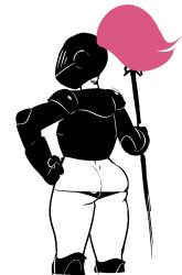 1girls 4chan anonymous_artist armor ass ass_cleavage black_armor black_knight butt_crack covered_face female female_only helmet knight medieval_armour panties plume save_the_princess slit_visor white_body