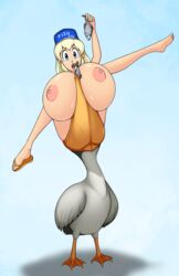 1girls areola big_breasts blonde_hair blue_eyes bonnie_(sketchwork) breast breasts butt_first female female_prey fish gigantic_breasts hat huge_breasts human_prey hyper_breasts large_breasts nipples pelican sketchwork smaller_prey tongue_out vore