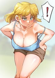 ! 1girls aged_up big_breasts blonde_female blonde_hair blue_eyes bowing cleavage downblouse earrings female glistening hand_on_hip hanging_breasts huge_breasts irritated jcm2 lori_loud makeup nickelodeon nipple_bulge no_bra park short_hair short_pants shorts solo solo_female solo_focus standing surprised sweat tank_top tank_top_down the_loud_house thick_thighs