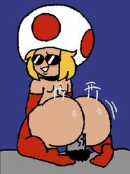 1boy 1girls 2020 black_choker black_hair blonde_hair blush bouncing_ass choker cute faceless_male female ftrashpickle fungi fungi_fauna gloves looking_back male mario_(series) nintendo paper_mario paper_mario:_the_thousand-year_door pubic_hair red_gloves red_stockings reverse_cowgirl_position rule_63 shortstack stockings sunglasses tagme toad_(mario) vaginal vaginal_penetration zip_toad