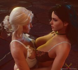 3d big_breasts ciri female_focus female_only large_breasts nipples nyx34x small_breasts the_witcher_(series) the_witcher_3:_wild_hunt yennefer yuri