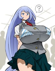 1girls ? ahemaru altered_common_sense big_breasts bikini bikini_bra bikini_top breasts button clothed clothes erect_nipples_under_clothes female female_focus gigantic_breasts henriiku_(ahemaru) huge_breasts large_breasts long_hair long_hair_female my_hero_academia necktie nejire_hado people_in_background public question_mark school school_hall school_uniform schoolgirl shounen_jump simple_background solo_focus speech_bubble spoken_question_mark striped_bikini striped_bikini_top text_bubble thighs thought_bubble u.a._school_uniform very_long_hair wardrobe_error