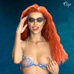 1girls 3d bikini bikini_top blue_bikini cr1sp female female_only flashing freckled_skin freckles freckles_on_arm freckles_on_chest freckles_on_face glasses long_hair looking_at_viewer one_breast_out orange_hair pinup red_hair see-through see-through_bikini see-through_clothing see-through_top slushe_(website) solo solo_female tongue_out wet_bikini wet_clothes wet_clothing