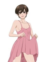 breasts brown_eyes brown_hair covered_vagina haruhi_fujioka nipple_slip nipples no_pants no_underwear ouran_high_school_host_club transparent_background