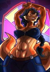 1girls abs anthro armpit_hair armpits arms_up athletic athletic_female big_breasts black_hair breasts busty carmelita_fox cuffs female female_focus female_only fox fox_ears fox_girl fox_tail fur furry gorgoden_weiner handcuffs hourglass_figure lipstick long_fingernails long_hair makeup nail_polish navel ponytail sly_cooper_(series) smooth_fur solo standing tagme toned toned_female wide_hips