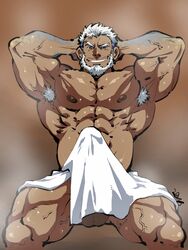 1boy 41raco aegir_(tokyo_afterschool_summoners) balls bara kirupi male male_only muscles muscular penis solo tokyo_afterschool_summoners