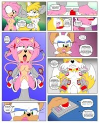 1boy 3girls amy_rose ass boobs breasts butt comic female fleetway64 male miles_prower naked nude page_4 pussy rouge_the_bat rule_63 sega sex_machine sonic_(series) tails transformation vagina