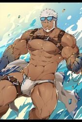 1boy aegir_(tokyo_afterschool_summoners) balls bara male male_only muscles muscular penis solo tengo tokyo_afterschool_summoners