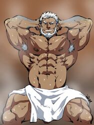 1boy 41raco aegir_(tokyo_afterschool_summoners) balls bara kirupi male male_only muscles muscular penis solo tokyo_afterschool_summoners