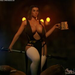 1girls 3d candles cleavage clothed clothing female female_only gazukull huge_breasts looking_at_viewer magic nipple_slip pinup slushe_(website) solo solo_female sorceress staff standing tagme thighhighs wide_hips