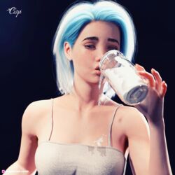 1girls 3d clothed clothing cr1sp drinking dyed_hair female female_only medium_hair pinup slushe_(website) solo solo_female tagme white_hair