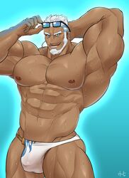 1boy aegir_(tokyo_afterschool_summoners) balls bara keijimohumohu male male_only muscles muscular penis solo tokyo_afterschool_summoners