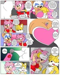 1boy 2girls amy_rose bat boobs breasts_focus cleavage comic female fleetway64 fox hedgehog male miles_prower page_2 rouge_the_bat sega sonic_(series) sonic_the_hedgehog_(series) tails