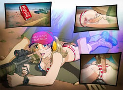 1boy 1girls 2017 acog after_vaginal american_flag american_flag_bikini angela_(doodlepoodle) anus ass bikini bikini_aside blonde_hair blue_eyes boots bullet casual clothing coca-cola cum cum_in_pussy cum_in_uterus cum_inside cum_string cumshot dirty_blonde_hair doodlepoodle earmuffs eyewear faceless_male female firearm freckles from_behind glasses gun hetero human lying lying_down lying_on_stomach m4_carbine m4a1 maga_hat make_america_great_again male male_penetrating male_penetrating_female multitasking national_personification pale_skin panties_aside penis ponytail prone_bone pussy rifle shooting uncensored vaginal vaginal_penetration weapon x-ray