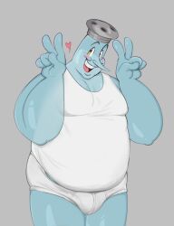 animate_inanimate bulge chef_saltbaker cuphead:_the_delicious_last_course cuphead_(game) happy heart humanoid male male_only overweight_male peace_sign transparent_body underwear