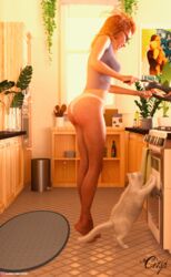 1girls 3d ankle_tattoo black_glasses clothed clothing cooking cr1sp curly_hair female female_only glasses indoors kitchen medium_breasts mireille_(cr1sp) orange_hair panties pinup red_hair side_view slushe_(website) solo solo_female standing tattoo white_panties