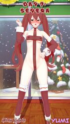 1girls alternate_costume angry breasts christmas christmas_outfit covered_navel embarrassed female_only female_pubic_hair femsub fire_emblem fire_emblem_awakening functionally_nude humiliation long_hair navel nintendo nipples open_mouth pubic_hair pussy red_eyes red_hair revealing_clothes see-through severa_(fire_emblem) small_breasts solo twintails yumi_(artist)