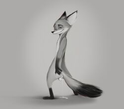 anthro anus backsack balls bodily_fluids canid canine cum cum_drip cum_in_ass cum_inside disney dripping fox fur furry furry_only genital_fluids genitals hi_res looking_at_viewer male male_only mammal monochrome naked nick_wilde nude ottmutt solo tagme tail zootopia