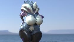 breasts chubby coolmaster98 day female female_focus hands_on_hips hips large_breasts saryn_(warframe) solo solo_female thick thick_legs thick_thighs thighhighs thighs warframe watermark wide_hips