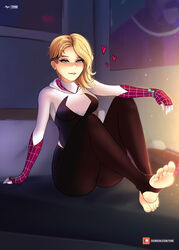 1girls barefoot blonde_hair eyebrow_piercing feet female female_only gwen_stacy human human_only legs light-skinned_female light_skin marvel myst shaved_side soft_shading soles solo solo_female spider-gwen spider-man:_into_the_spider-verse spider-man_(series) stirrup_legwear stirrup_socks stirrups thighs yhw