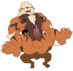 3_toes abs absurd_res anal anal_sex anthro anthro_penetrated arcanine balls bara biceps black_hair bodily_fluids brown_body brown_countershading brown_fur canid chest_tuft claws countershading cum cum_in_ass cum_inside cum_splatter cum_while_penetrated dark_body dark_skin duo elbow_tufts fangs feet flat_colors fur genital_fluids genitals grin hair hi_res human human_on_anthro human_penetrating human_penetrating_anthro humanoid_genitalia humanoid_penis interspecies looking_pleasured maldu male male/male male_only mammal muscular muscular_anthro muscular_human muscular_male neck_tuft nintendo nipples on_bottom on_top open_mouth orange_body orange_fur pec_squeeze pecs penetration penis poképhilia pokemon pokemon_(species) reverse_cowgirl_position sex sharp_teeth simple_background size_difference small_dom_big_sub smile spread_legs spreading tan_body tan_fur teeth toe_claws toes tuft video_games