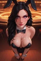 1girls ai_generated black_hair breasts bunny_ears bunnysuit cum cum_on_breasts cum_on_face female jijipngs light-skinned_female looking_at_viewer petite petplay purple_eyes roleplay seductive_look slim solo the_witcher_(series) the_witcher_3:_wild_hunt yennefer