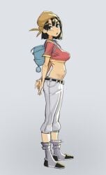 backpack big_breasts labslider midriff pan_(dragon_ball) taller_girl