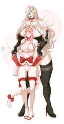 2girls au_ra blush bottomless breasts female female_only final_fantasy_xiv lesox222 pussy roegadyn size_difference tail toes tongue_out uncensored