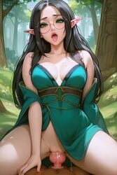 1girls ai_generated black_hair elf_ears lazor round_glasses tagme zoophilia