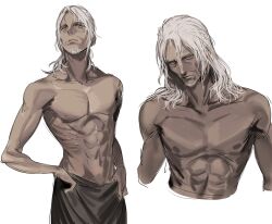 abs elden_ring fromsoftware hanny_(uirusu_chan) male male_only old_man older_male shadow_of_the_erdtree sir_ansbach topless topless_male towel towel_around_waist white_hair