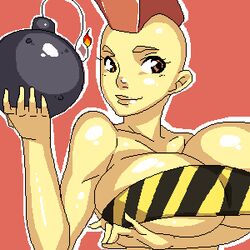 1:1 1girls 5_fingers arm_under_breasts bare_shoulders big_breasts bomb bomb_man breasts color eyebrows eyelashes female female_only genderswap holding holding_object huge_breasts human human_only humanized humanoid large_breasts lips low_res lowres personification red_background robot rule_63 simple_background solo solo_female sub_tank top_heavy voluptuous