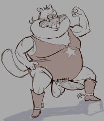 2024 anthro balls belly big_belly boner clothed clothing daichi_akimichi erection facial_hair genitals hi_res male mammal mature_male monochrome moustache nickelodeon overweight overweight_male pa_cheeks penis rodent saving_bikini_bottom:_the_sandy_cheeks_movie._(2024_film) sciurid simple_background solo spongebob_squarepants tree_squirrel