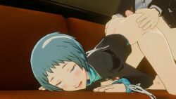 1boy 3d animated blue_hair bottomless bottomless_female clothed_sex cum cum_on_clothes cum_on_hair ejaculation face_down_ass_up female from_behind fuuka_yamagishi green_hair makoto_yuki no_sound penis penis_in_pussy persona persona_3 princeluca school_uniform sex tagme vaginal_penetration video yamagishi_fuuka