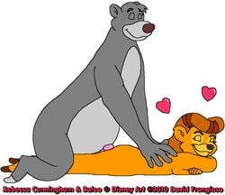2010 anthro anthro_only baloo barefoot buttjob closed_eyes crossed_arms david_frangioso disney female fur furry_ears heart lying male nude on_front penis rebecca_cunningham round_ears side_view straight tagme talespin