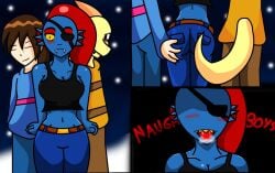 aged_up ass breasts frisk hand_on_butt monster_girl monster_kid toby_fox undertale undertale_(series) undyne