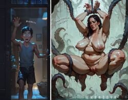 ai_generated amandovakin big_breasts bondage cucked_by_monster curvy incest mom_and_son mommy_kink mother mother_and_child mother_and_son older_female rape sagging_breasts tentacle_rape tied_up