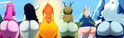 6girls adventure_time ass ass_comparison ass_focus ass_out ass_size_difference big_ass black_hair blonde_hair blue_skin bottom_heavy bottomless bubble_butt clothing crown dat_ass dress fat_ass female female_only fionna_the_human_girl flame_princess flaming_hair green_hair grey_skin hat huge_ass human huntress_wizard ice_queen_(adventure_time) kibou-kage large_ass legwear marceline massive_ass no_panties orange_body outdoors pink_hair pink_skin png princess_bubblegum rear_view shirt skirt thick_ass thick_thighs thighhighs thunder_thighs tiara vampire vampire_girl white_hair wide_hips