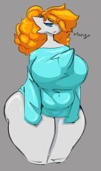 1girls big_breasts big_butt big_shirt blue_eyes chubby gardevoir huge_breasts huge_butt loose_shirt mango_(shewiff) orange_hair ponytail shewiff sleepy solo tired