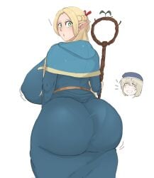 ! 1female 1girl 1girls ass_bigger_than_head ass_bigger_than_torso back_view backboob backside big_nipples blank_background blonde_female blonde_hair blonde_hair_female breasts_bigger_than_head breasts_bigger_than_torso delicious_in_dungeon dungeon_meshi elf elf_ears elf_female elf_girl exclamation_point female female_focus female_only fully_clothed green_eyes huge_ass huge_breasts huge_butt huge_thighs huge_tits long_ears looking_at_another looking_at_viewer looking_back looking_back_at_viewer marcille_donato nipple nipple_bulge nipple_outline nipple_piercing nipples_visible_through_clothing no_dialogue no_text non-human non-human_only pointed_ears pointy_ears shinhyunxi simple_background solo solo_female solo_focus staff standing standing_position staring staring_at_another staring_at_viewer textless thick_thighs tight_clothes tight_clothing tight_dress tight_fit voluptuous voluptuous_female white_background wide_hips