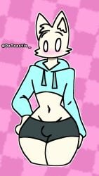 1boy blue_clothing bulge datoastie femboy femboy_only furry furry_only hips hoodie male male_focus male_only original_character pink_nose shorts white_fur wide_hips