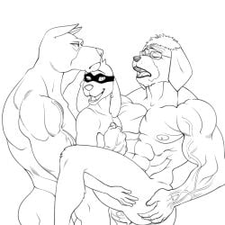 1:1 abs absurd_res anal anthro balls duke_dogstorm erection genitals grillo group hanna-barbera hi_res hong_kong_phooey hong_kong_phooey_(character) hug humanoid inuarashi_(one_piece) male male/male male_only monochrome muscular muscular_male nipples obliques one_piece pecs penis size_difference trio