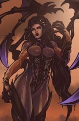 1girls 7zaki black_hair bone_wings breasts featureless_breasts female female_only lipstick long_hair looking_at_viewer monster_girl queen_of_blades sarah_kerrigan solo solo_female starcraft starcraft_2 zerg