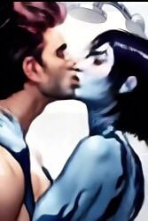 ai_generated blue_hair blue_skin cortana cortana_v1 female grabbing halo_(game) halo_(series) intimate kissing making_out naked nude shower tagme video