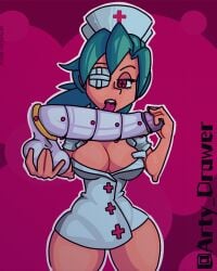 artemisadraw artist_signature brain_drain breasts dick nurse nurse_cap penis skullgirls tongue valentine_(skullgirls)