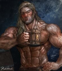 1boy beard blond_male blonde_hair blush imperium_of_man leman_russ long_hair_male muscualr_male muscular_male primarch relithel shirtless_male solo_male space_wolves warhammer_(franchise) warhammer_40k