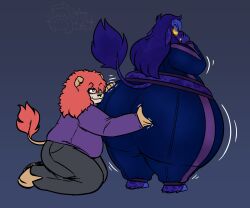 2girls big_ass blueberry_inflation bubble_butt furry furry_only huge_ass inflation no_humans thick_thighs wide_hips wolforb2000