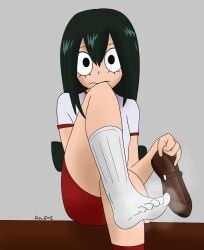 asui_tsuyu azureemmi_(artist) foot_fetish footwear froppy gym_uniform musk musk_clouds my_hero_academia sweat sweaty_feet tsuyu_asui